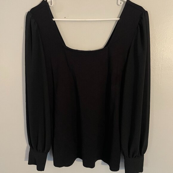 Gibson Look - Long Sleeve Black Square Neck Top - Sheer Sleeves - Picture 1 of 3